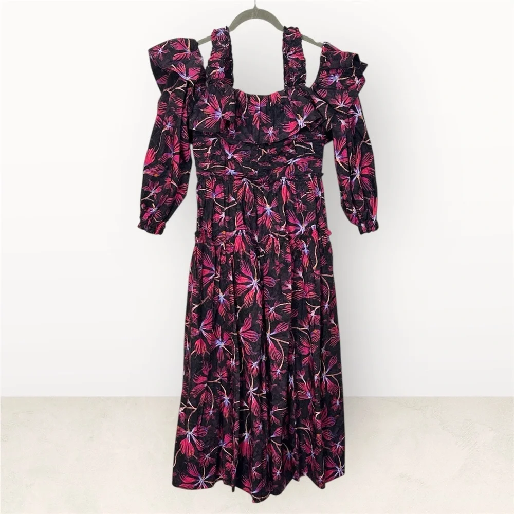 Ulla Johnson | NWT Caprice Floral Cotton Off-Shoulder Zinnia Midi Dress- Size 0 - Picture 8 of 15